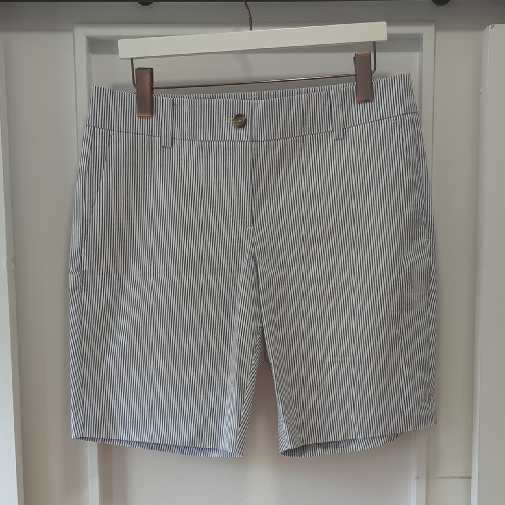 Ann Taylor Factory Classic Navy Blue and White Seersucker Striped Shorts Size 8